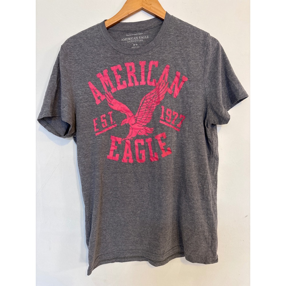 American Eagle Outfitters Mens Gray Pink Graphic Eagle Logo T-Shirt Medium